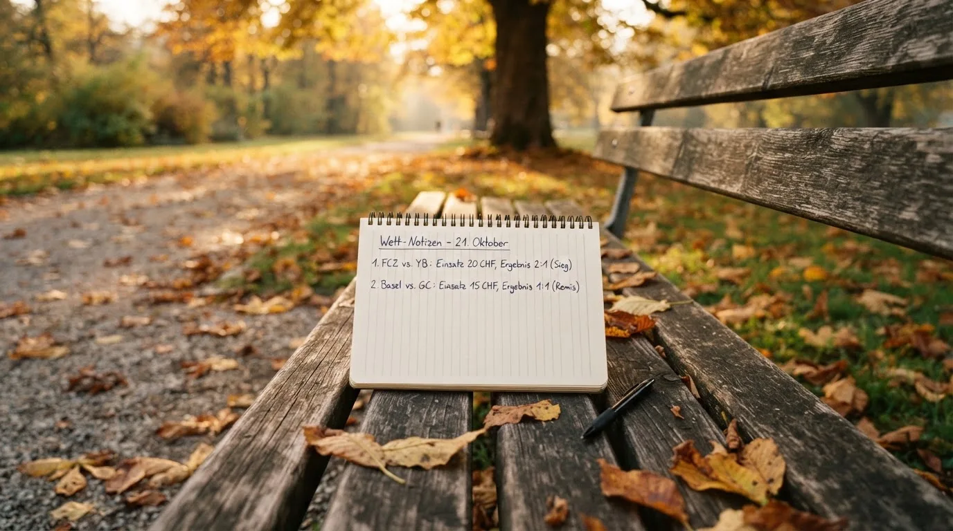 Eine Parkbank unter einer Kastanie im Herbst, auf dem Kiesweg liegen gelbe Blätter.